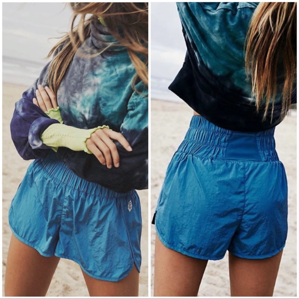 Free People Movement Womens  Blue Running Lined Windbreaker High Rise Shorts